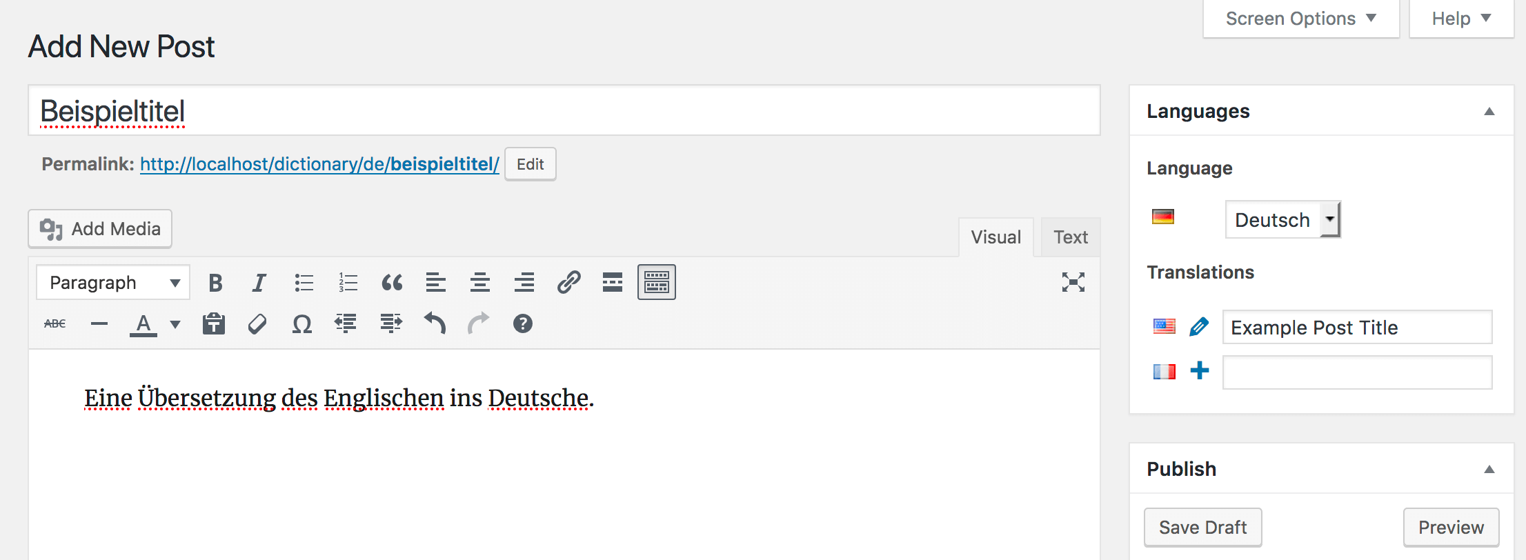 Adding post translation in WordPress