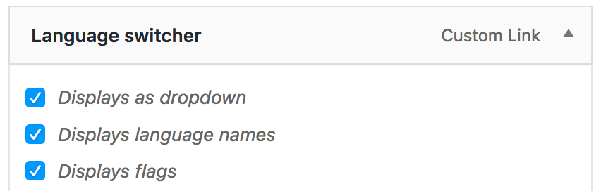 Language switching settings for a dropdown with flags