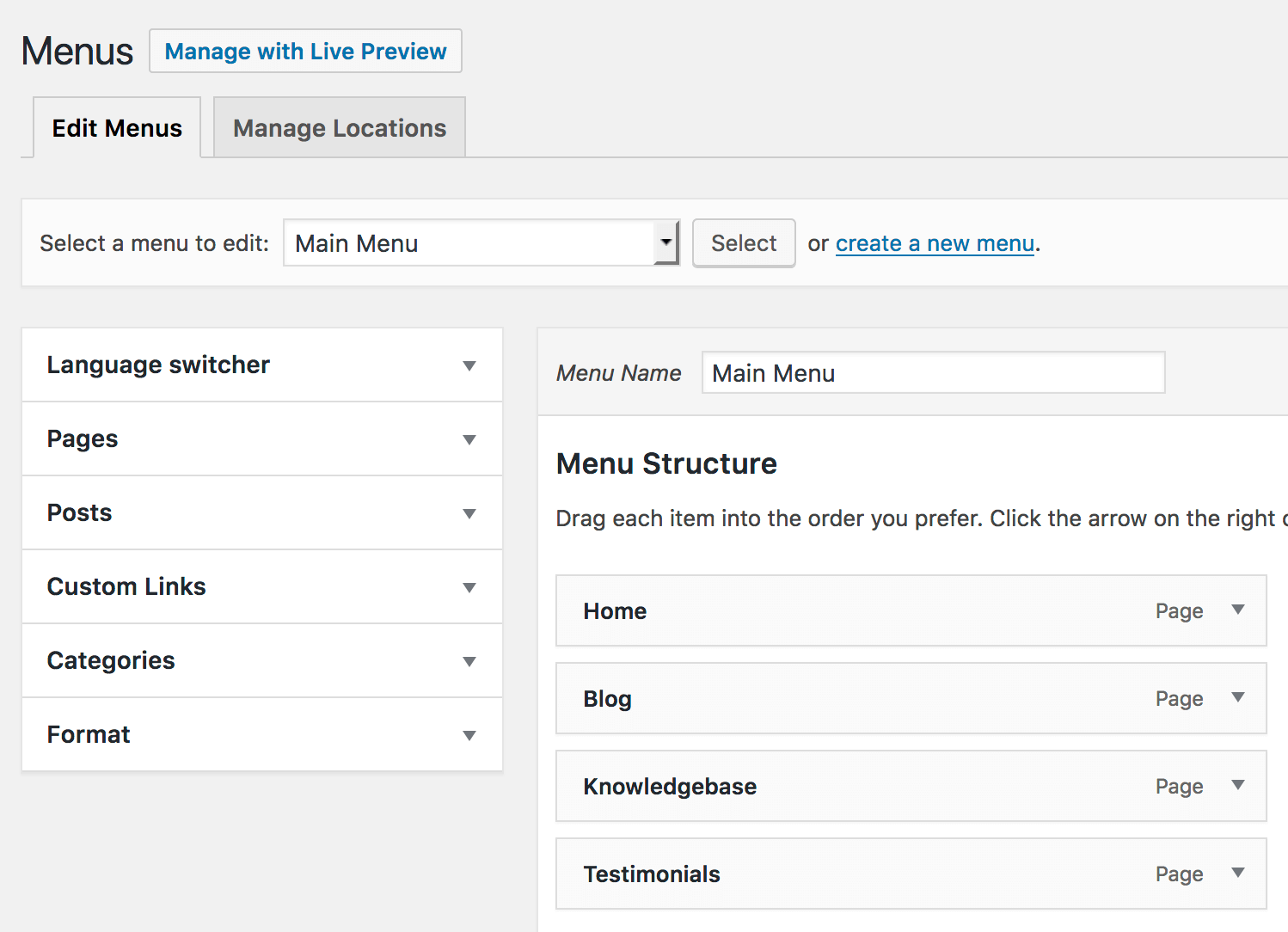 Editing menus in WordPress