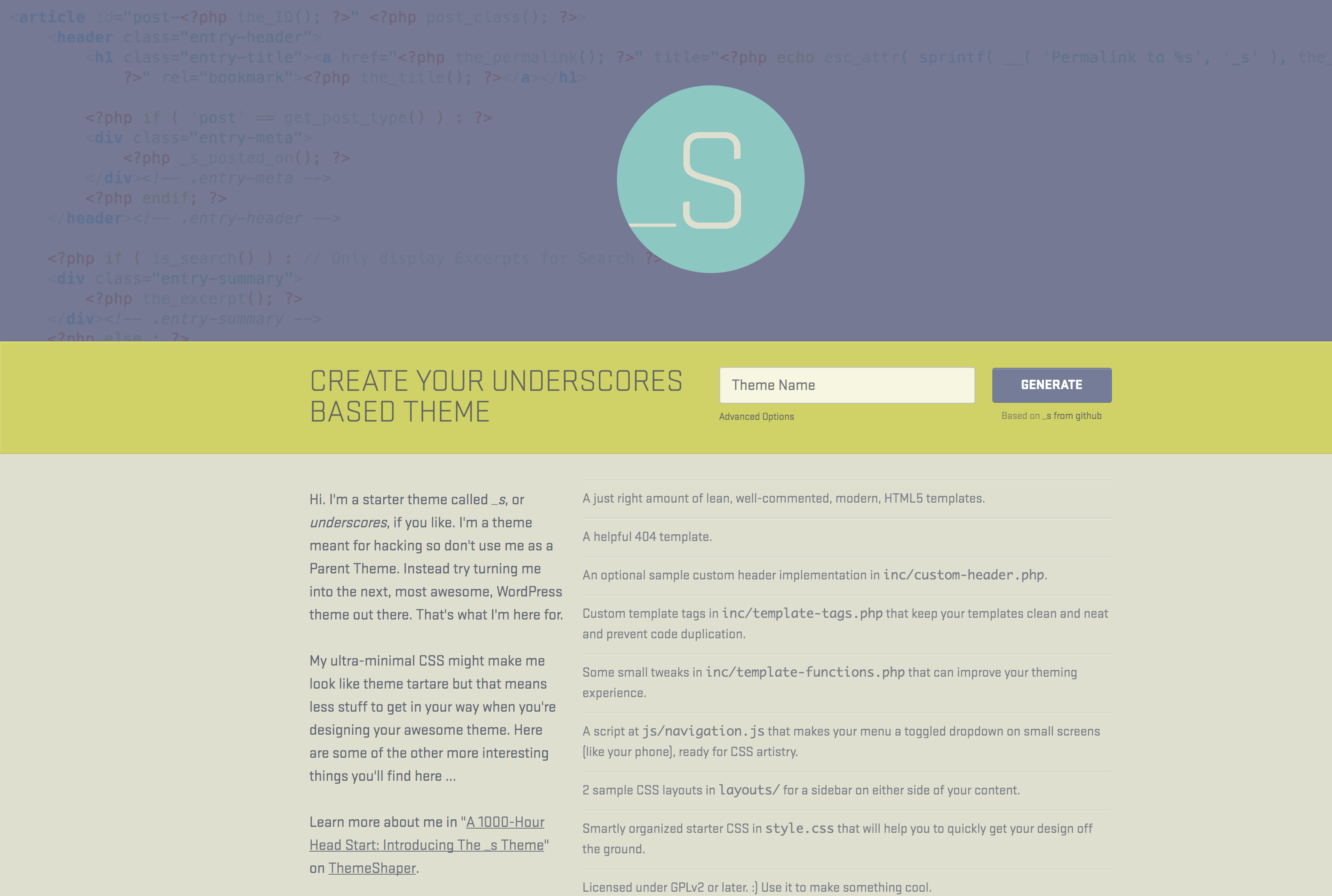 Underscores is an excellent starter theme for your WordPress projects, and was the basis for the Twenty Fifteen theme.