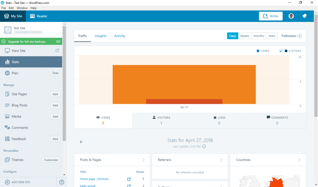 wordpress desktop app main screen