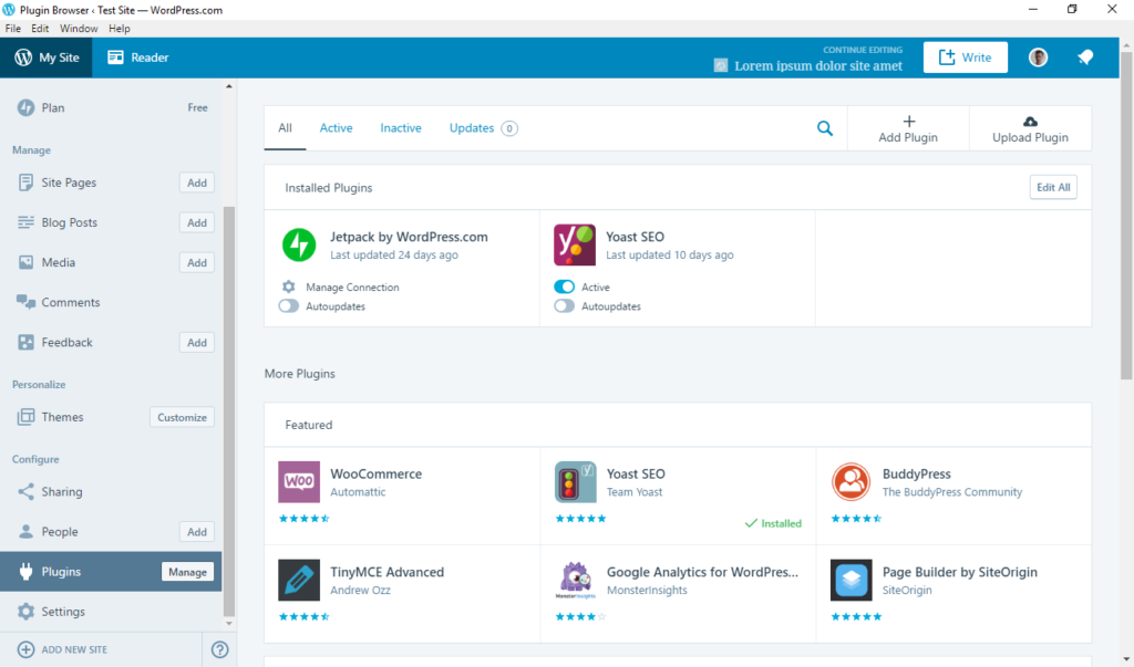 wordpress desktop app manage existing plugins