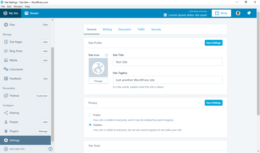 wordpress desktop app site settings