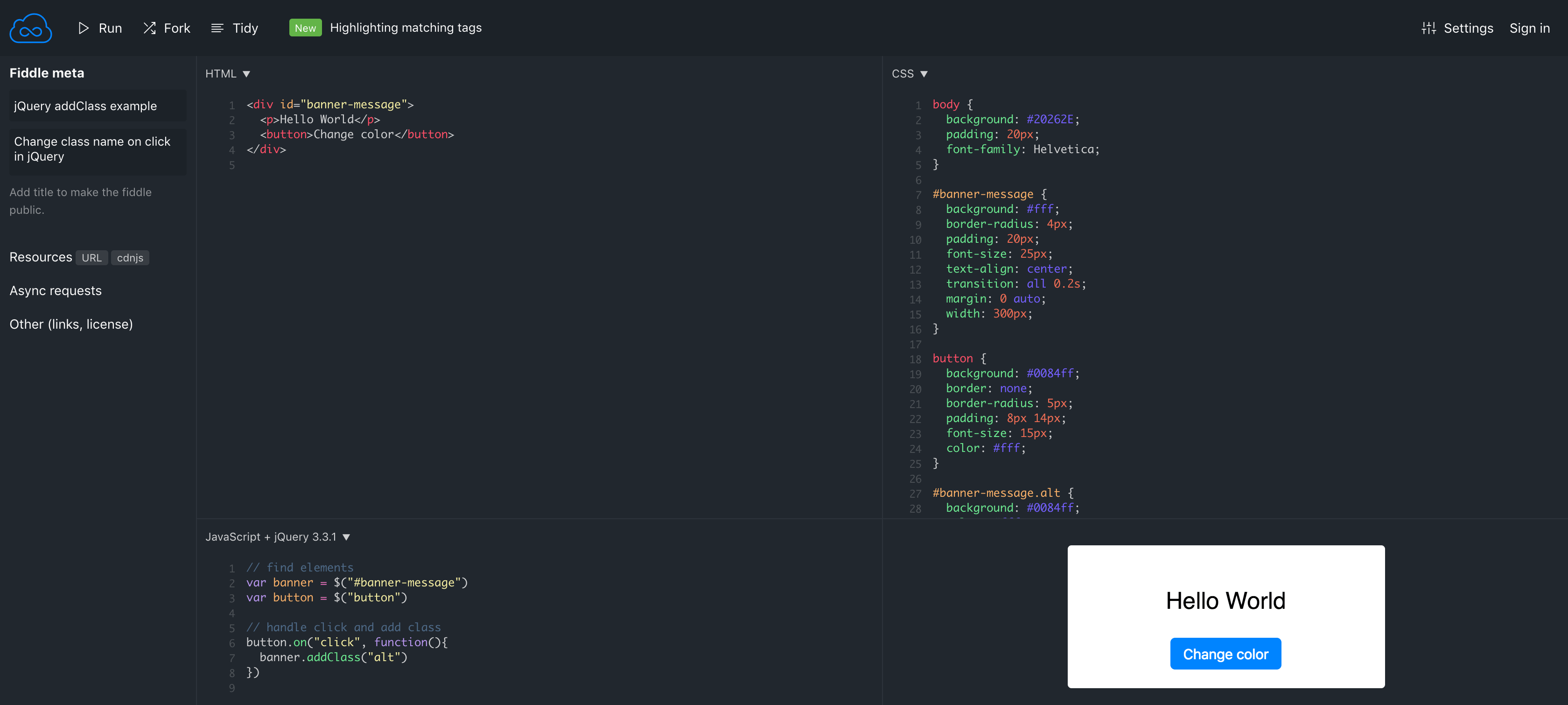 The JSFiddle website.