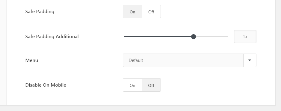 The Uncode Slides Scroll padding settings.