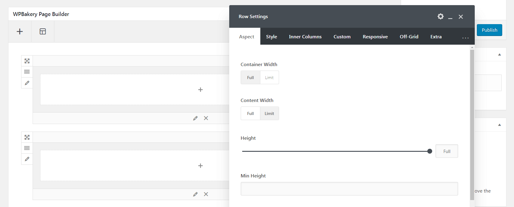 The Uncode row settings.
