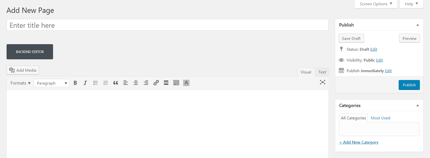 A new page in WordPress.