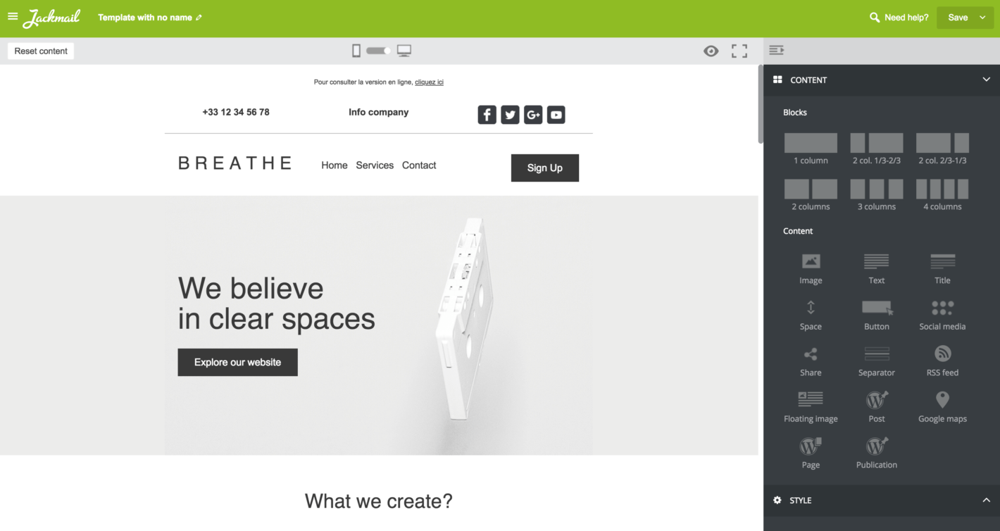 The Jackmail drag-and-drop builder.