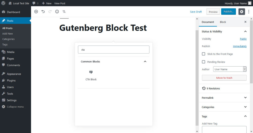 create gutenberg block and choose in editor
