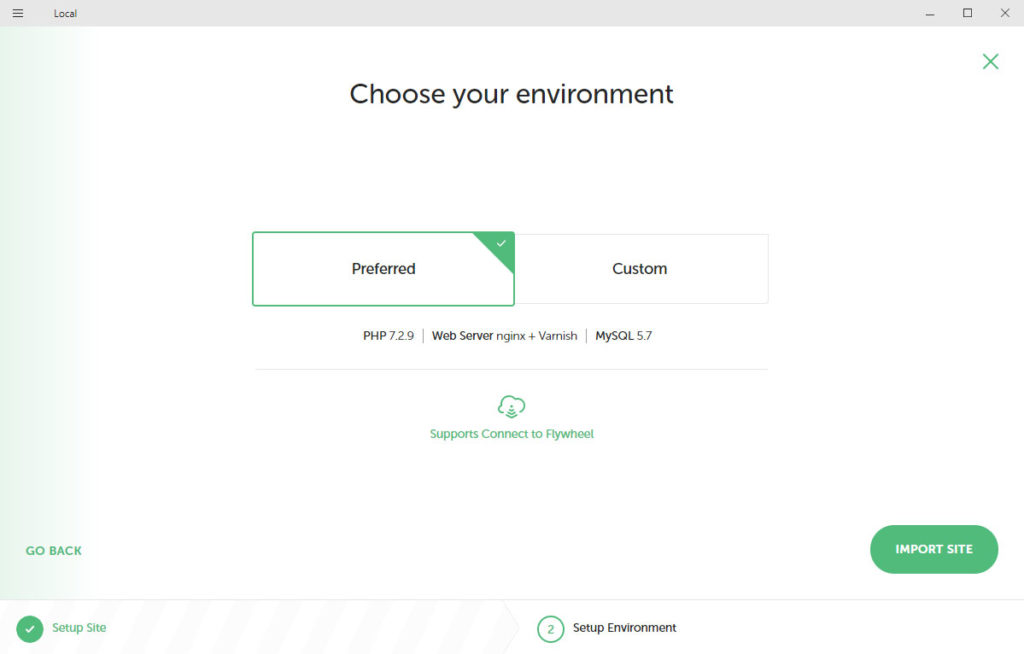 configure server environment in local by flywheel