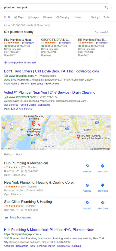 example for organic local results crowded out by 3 pack and other elements