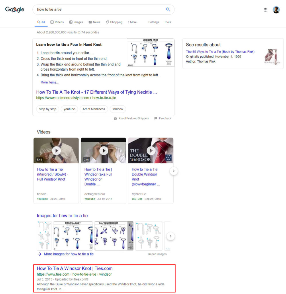 research page layout for keywords