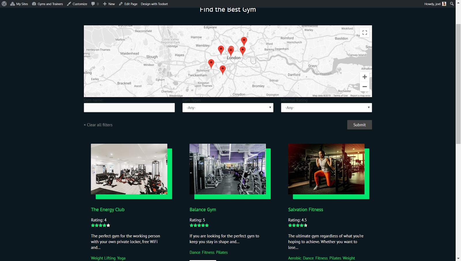 What the page looks like on the front end