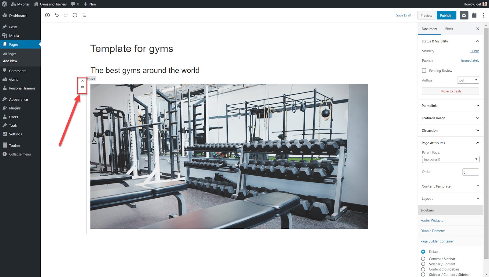 Example of how to move blocks up and down