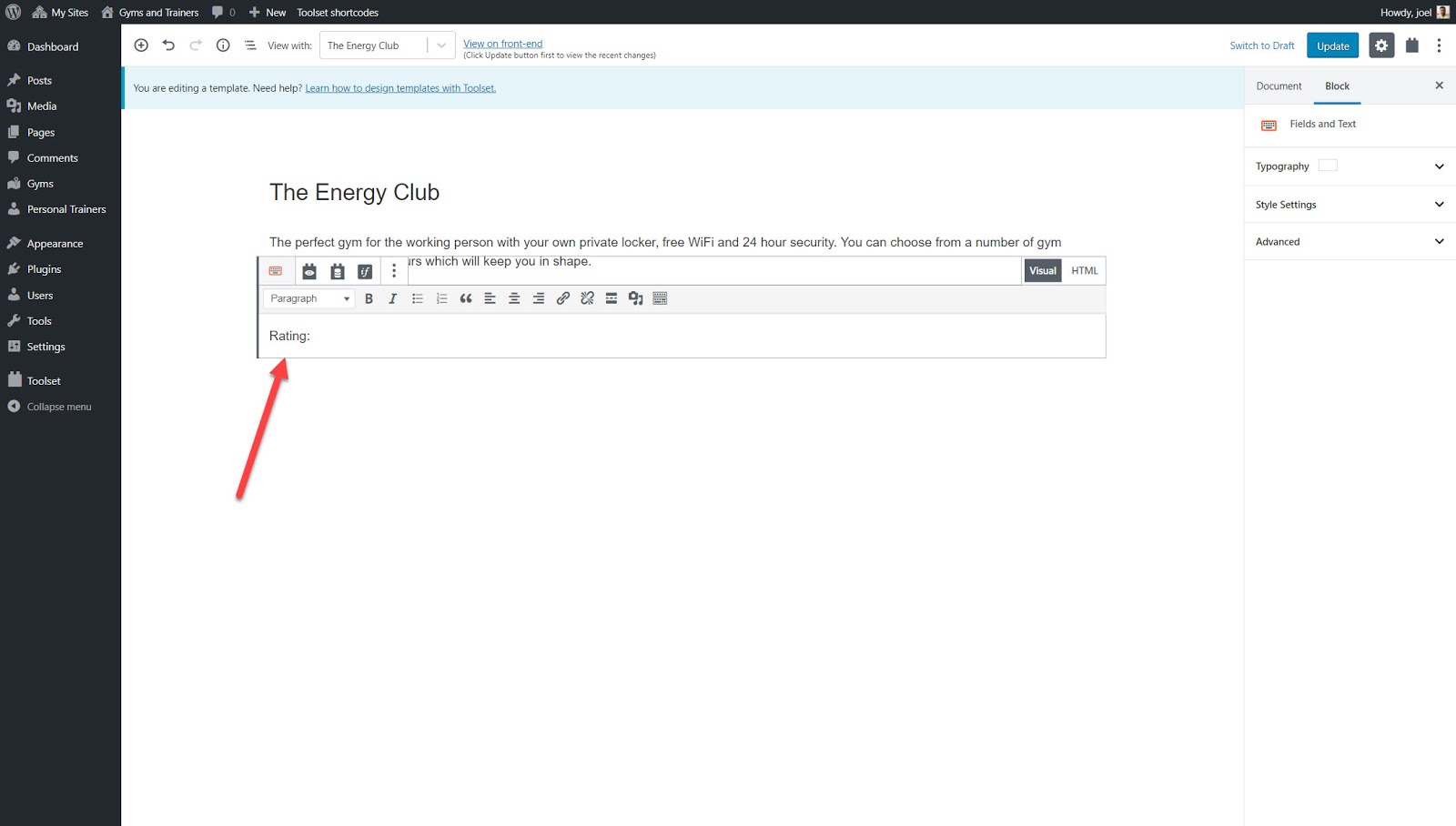Where to type in your label