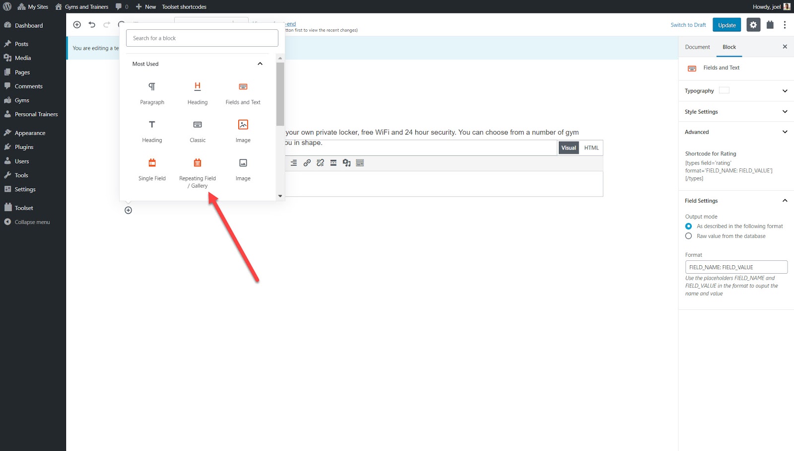How to create a Gallery block