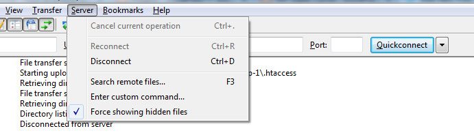 filezilla force show hidden files