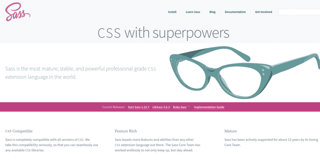 The Sass website homepage.