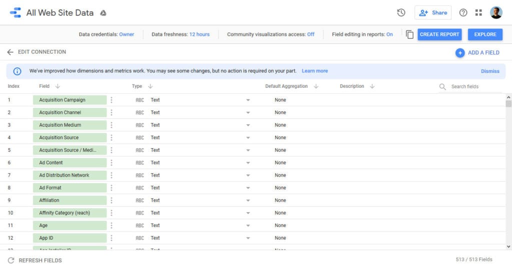 choose available data from data source