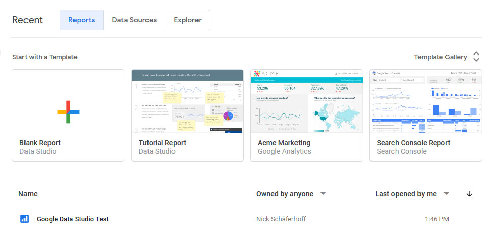 new report in google data studio dashboard