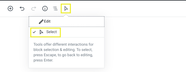 The Select tool in the WordPress Block Editor.