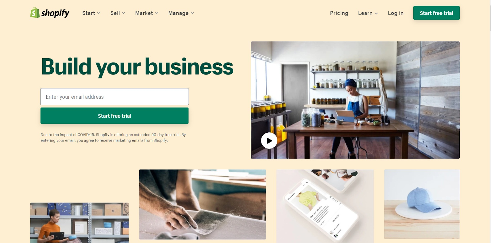 Shopify homepage view