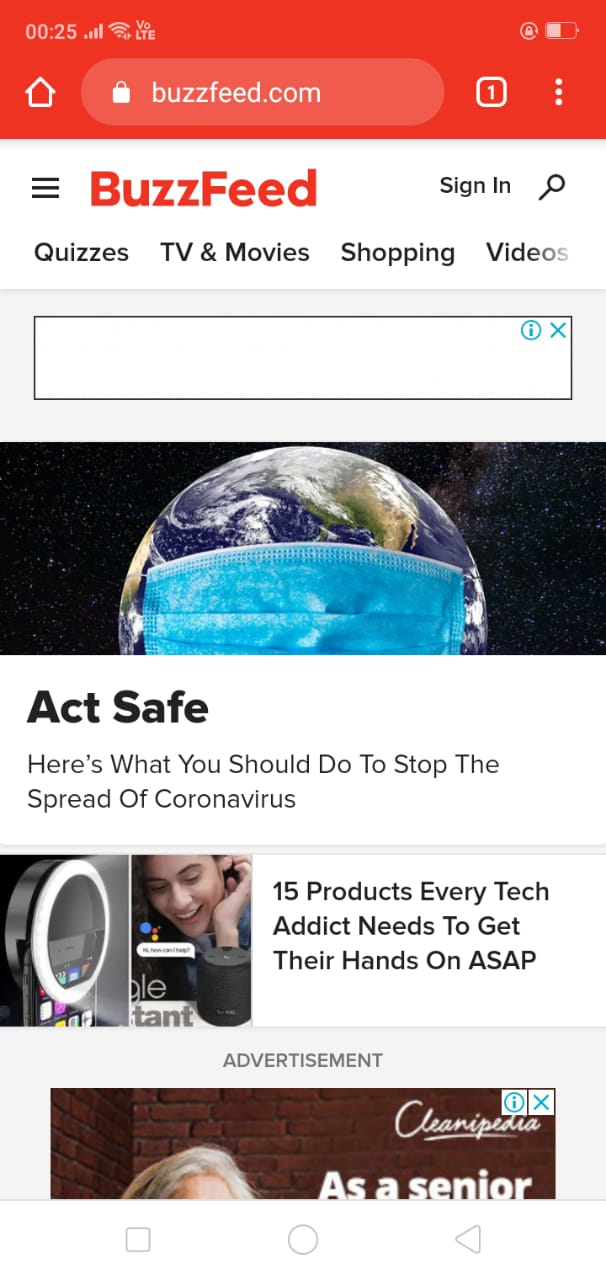 Buzzfeed home page mobile view