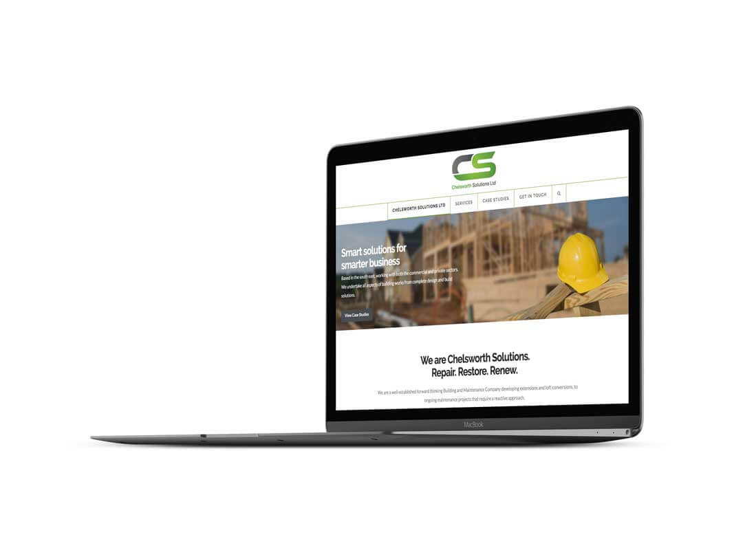 Chelsworth Solutions website-designed by blue37 on a laptop monitor