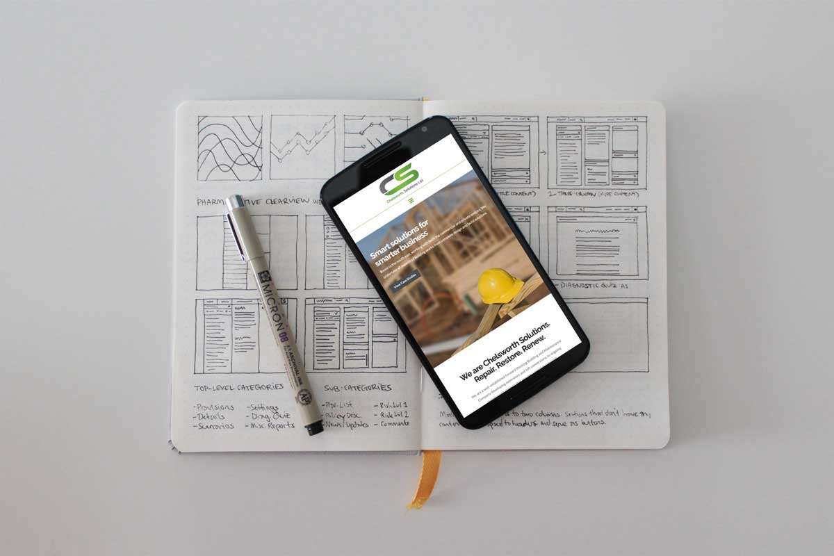 Chelsworth Solutions website designed by blue37 on a mobile
