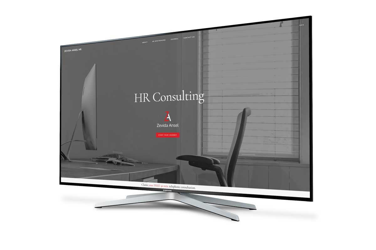 Zevida Ansel website designed by blue37 displayed on a large monitor
